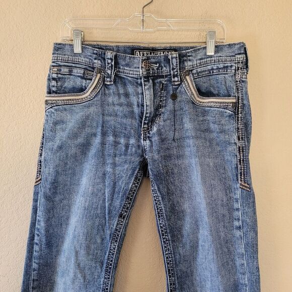 Affliction Jeans Mens 30x30 Blue Blake Straight Embroidered Y2K Button Pockets - Picture 3 of 10